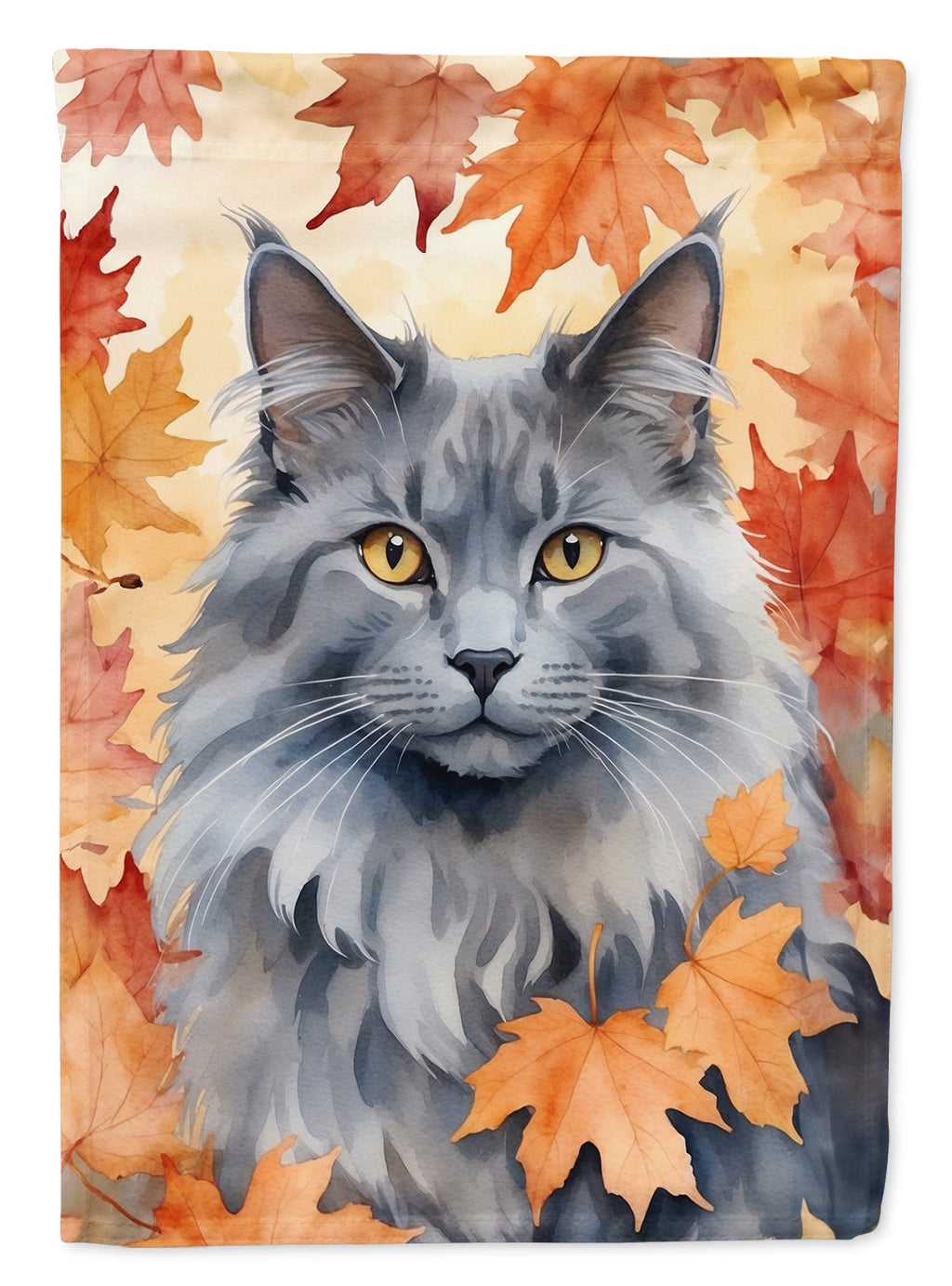 Nebelung Cat in Fall Leaves House Flag 28x40 Porch Sleeve Pole Decorative Outside Yard Banner Artwork Wall Hanging, Polyester