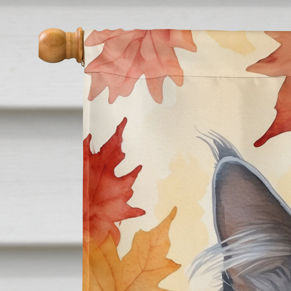 Nebelung Cat in Fall Leaves House Flag 28x40 Porch Sleeve Pole Decorative Outside Yard Banner Artwork Wall Hanging, Polyester