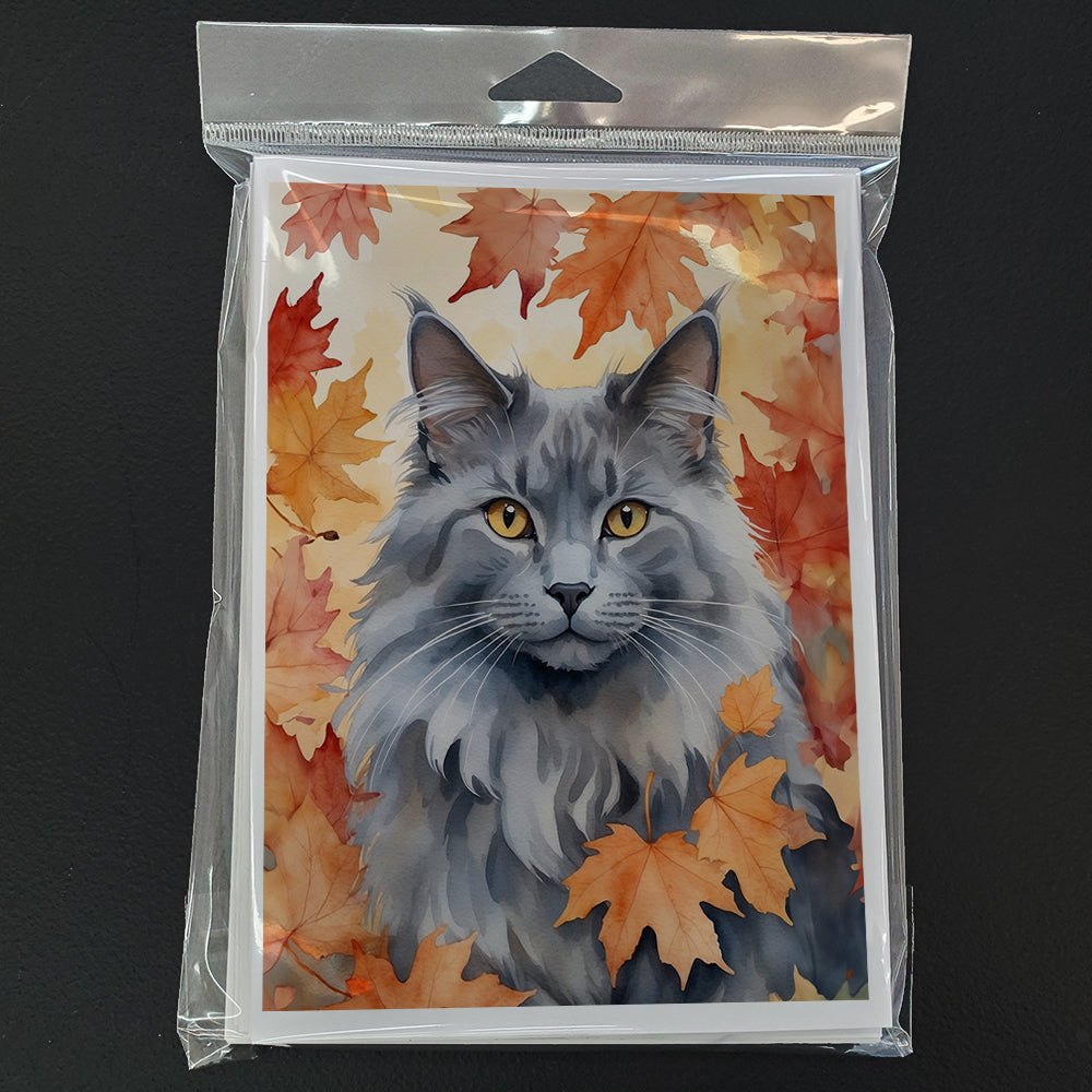 Nebelung Cat in Fall Leaves Greeting Cards Pack of 8 Blank Cards with Envelopes Whimsical A7 Size 5x7