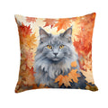 Nebelung Cat in Fall Leaves Decorative Throw Pillow 14x14 Indoor Outdoor Accent Cushion, Fabric Cover with Insert for Sofa, Bed, Porch & Living Room