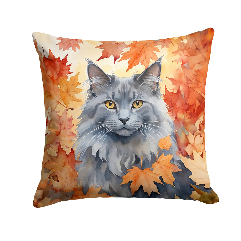 Nebelung Cat in Fall Leaves Decorative Throw Pillow 18x18 Indoor Outdoor Accent Cushion, Fabric Cover with Insert for Sofa, Bed, Porch & Living Room