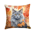 Nebelung Cat in Fall Leaves Decorative Throw Pillow 18x18 Indoor Outdoor Accent Cushion, Fabric Cover with Insert for Sofa, Bed, Porch & Living Room