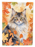 Norwegian Forest Cat in Fall Leaves House Flag 28x40 Porch Sleeve Pole Decorative Outside Yard Banner Artwork Wall Hanging, Polyester