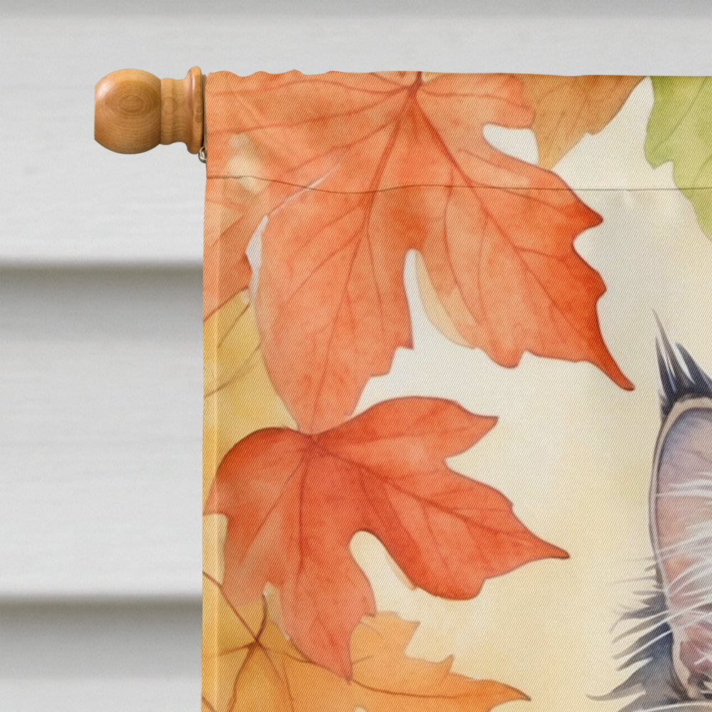 Norwegian Forest Cat in Fall Leaves House Flag 28x40 Porch Sleeve Pole Decorative Outside Yard Banner Artwork Wall Hanging, Polyester