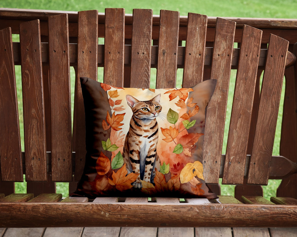 Ocicat Cat in Fall Leaves Decorative Throw Pillow 14x14 Indoor Outdoor Accent Cushion, Fabric Cover with Insert for Sofa, Bed, Porch & Living Room