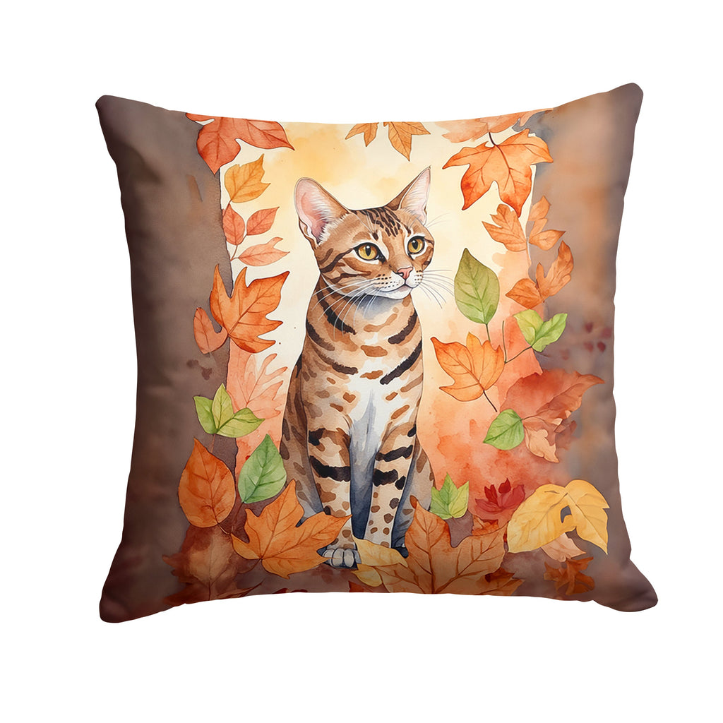 Ocicat Cat in Fall Leaves Decorative Throw Pillow 18x18 Indoor Outdoor Accent Cushion, Fabric Cover with Insert for Sofa, Bed, Porch & Living Room