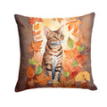 Ocicat Cat in Fall Leaves Decorative Throw Pillow 18x18 Indoor Outdoor Accent Cushion, Fabric Cover with Insert for Sofa, Bed, Porch & Living Room