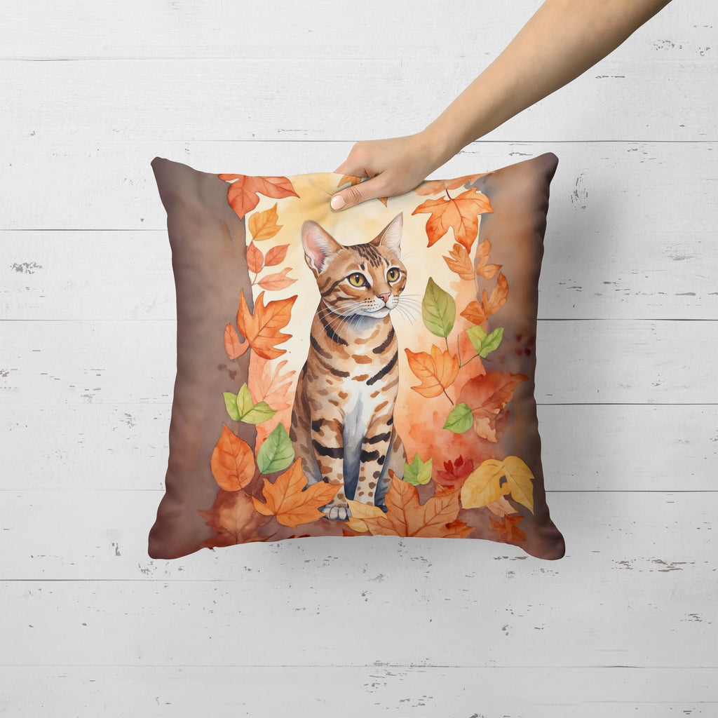 Ocicat Cat in Fall Leaves Decorative Throw Pillow 18x18 Indoor Outdoor Accent Cushion, Fabric Cover with Insert for Sofa, Bed, Porch & Living Room