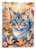 Ojos Azules Cat in Fall Leaves House Flag 28x40 Porch Sleeve Pole Decorative Outside Yard Banner Artwork Wall Hanging, Polyester