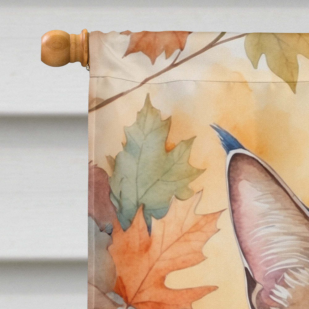 Ojos Azules Cat in Fall Leaves House Flag 28x40 Porch Sleeve Pole Decorative Outside Yard Banner Artwork Wall Hanging, Polyester