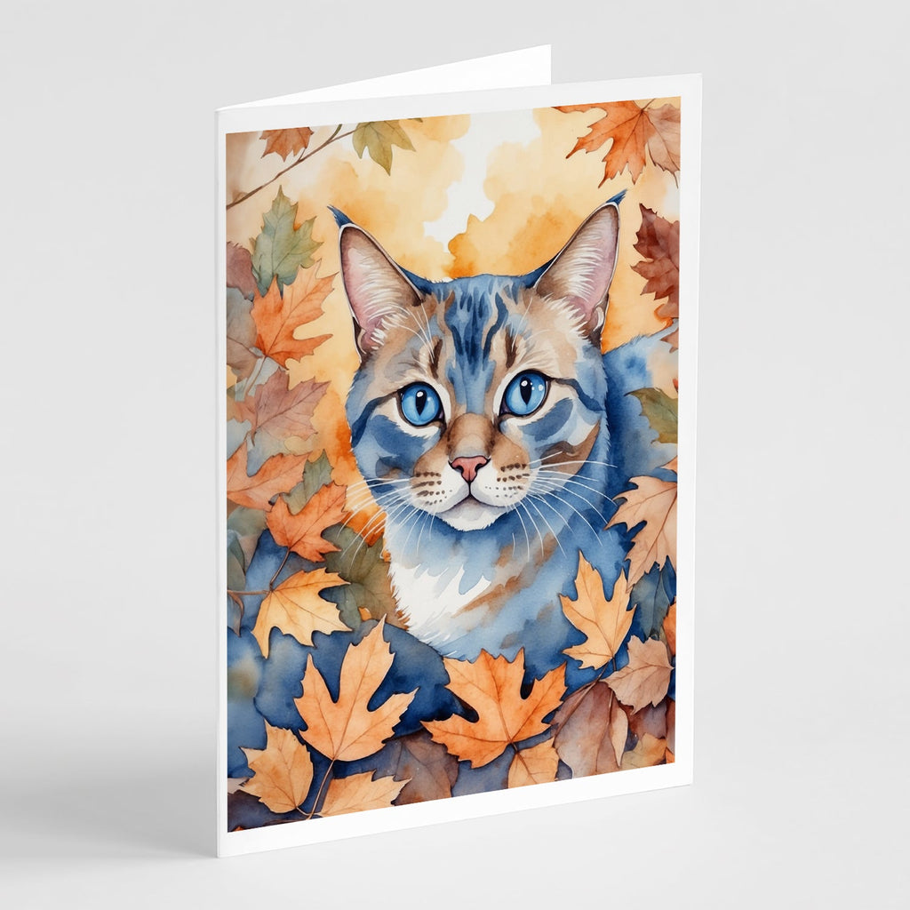 Ojos Azules Cat in Fall Leaves Greeting Cards Pack of 8 Blank Cards with Envelopes Whimsical A7 Size 5x7