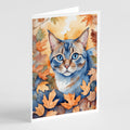 Ojos Azules Cat in Fall Leaves Greeting Cards Pack of 8 Blank Cards with Envelopes Whimsical A7 Size 5x7