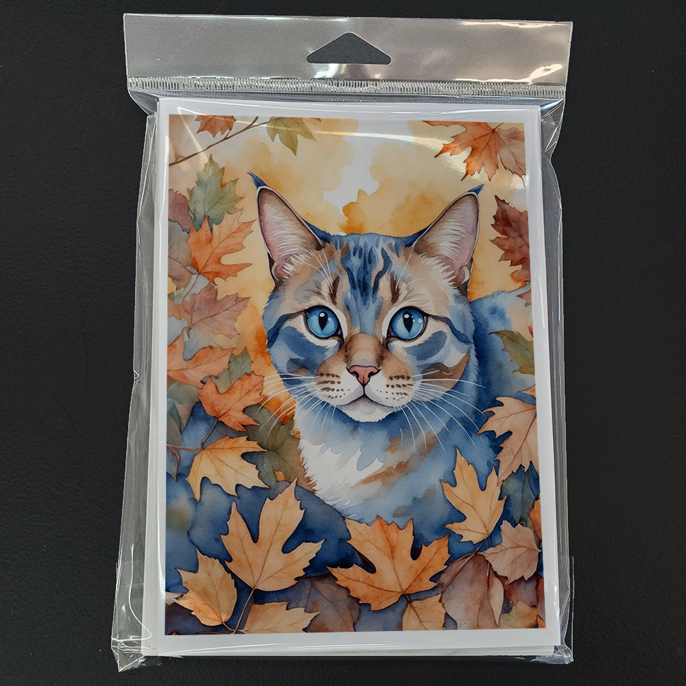 Ojos Azules Cat in Fall Leaves Greeting Cards Pack of 8 Blank Cards with Envelopes Whimsical A7 Size 5x7