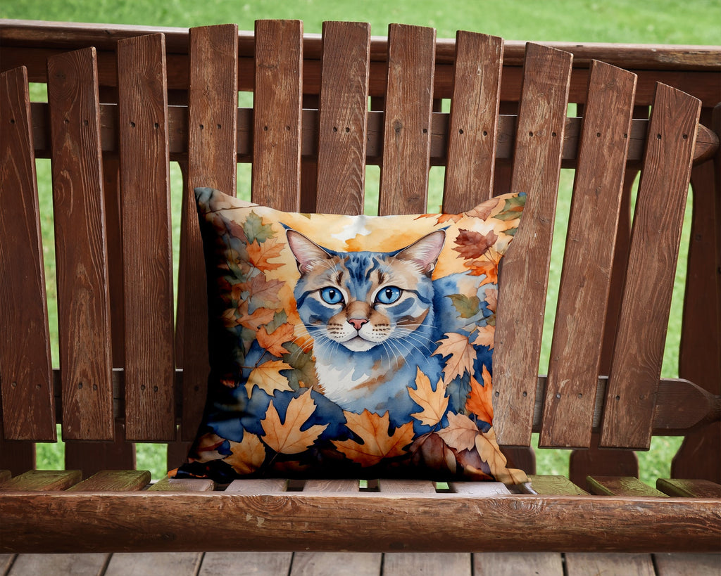 Ojos Azules Cat in Fall Leaves Decorative Throw Pillow 14x14 Indoor Outdoor Accent Cushion, Fabric Cover with Insert for Sofa, Bed, Porch & Living Room