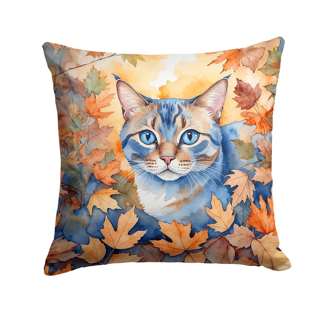 Ojos Azules Cat in Fall Leaves Decorative Throw Pillow 18x18 Indoor Outdoor Accent Cushion, Fabric Cover with Insert for Sofa, Bed, Porch & Living Room