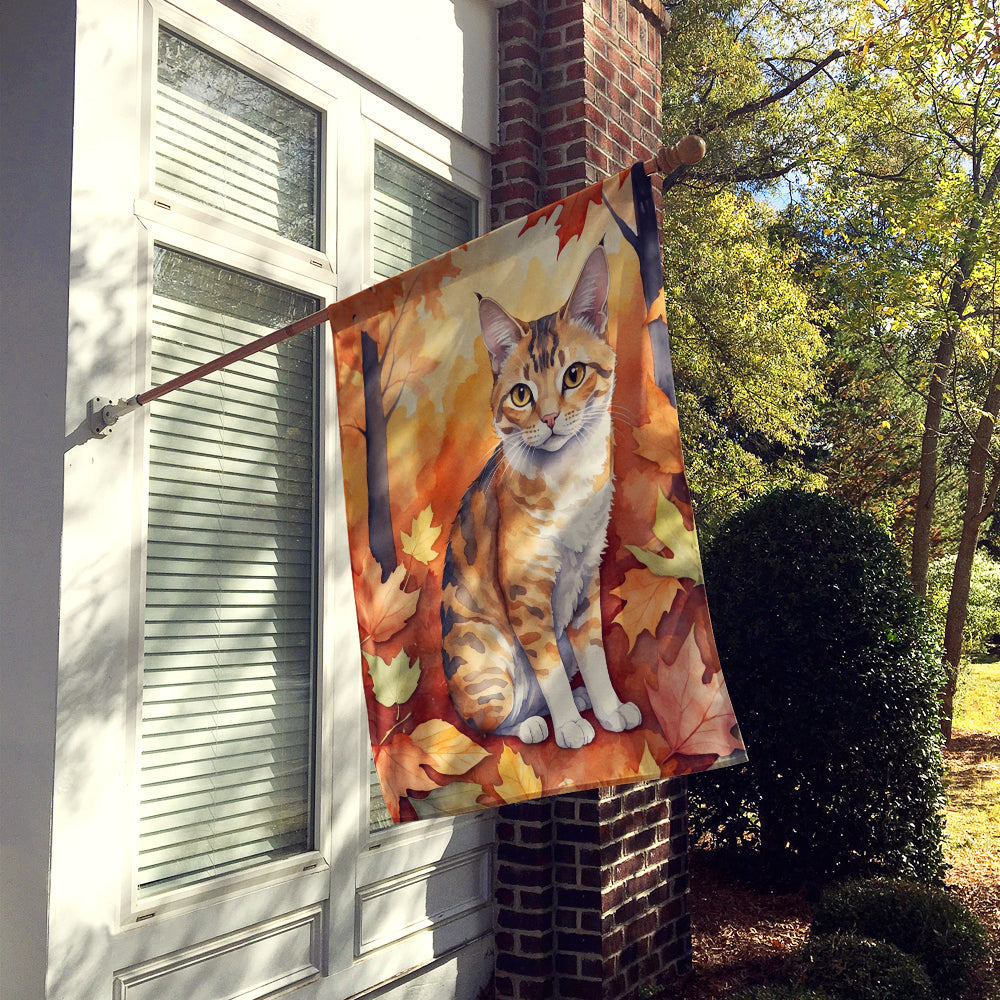 Oregon Rex Cat in Fall Leaves House Flag 28x40 Porch Sleeve Pole Decorative Outside Yard Banner Artwork Wall Hanging, Polyester