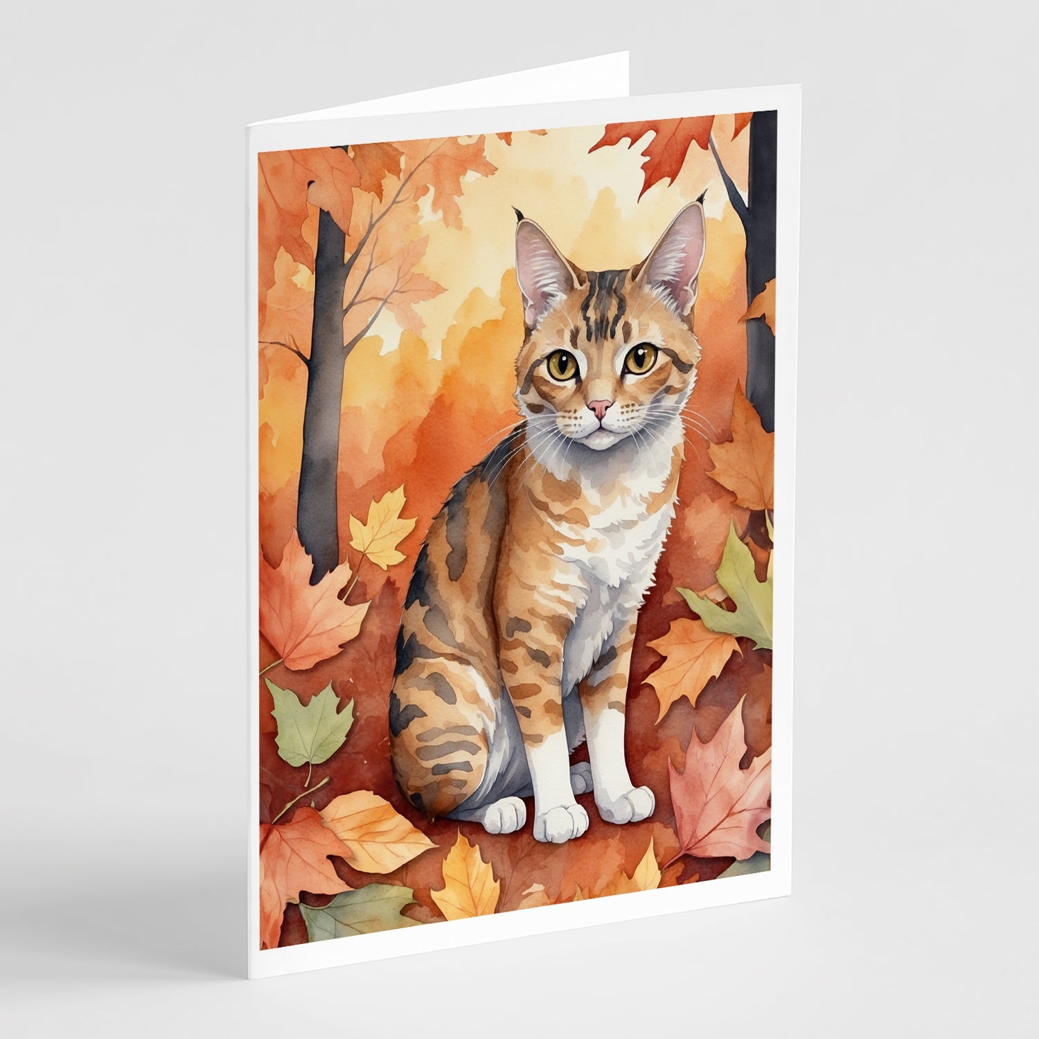Oregon Rex Cat in Fall Leaves Greeting Cards Pack of 8 Blank Cards with Envelopes Whimsical A7 Size 5x7