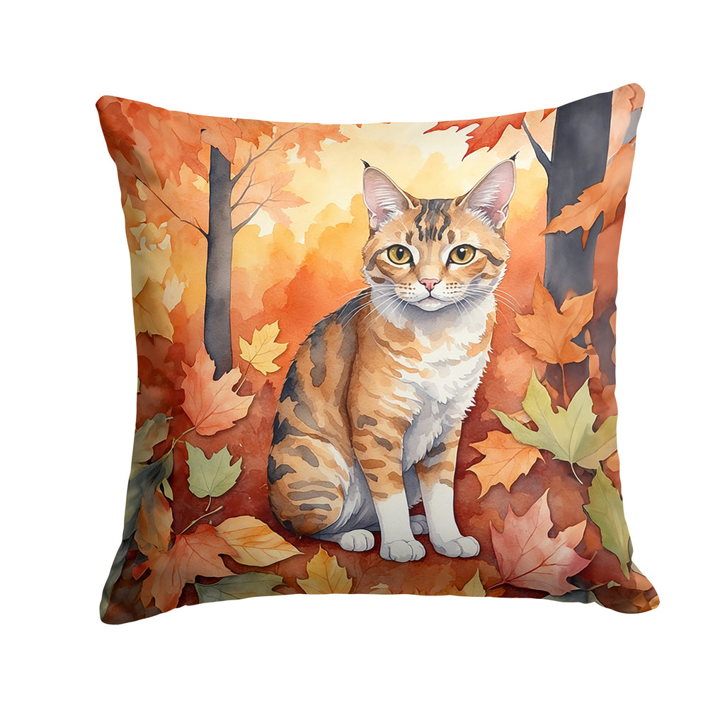 Oregon Rex Cat in Fall Leaves Decorative Throw Pillow 14x14 Indoor Outdoor Accent Cushion, Fabric Cover with Insert for Sofa, Bed, Porch & Living Room