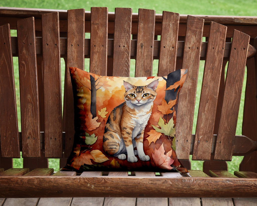 Oregon Rex Cat in Fall Leaves Decorative Throw Pillow 14x14 Indoor Outdoor Accent Cushion, Fabric Cover with Insert for Sofa, Bed, Porch & Living Room