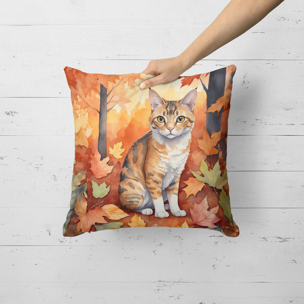 Oregon Rex Cat in Fall Leaves Decorative Throw Pillow 18x18 Indoor Outdoor Accent Cushion, Fabric Cover with Insert for Sofa, Bed, Porch & Living Room
