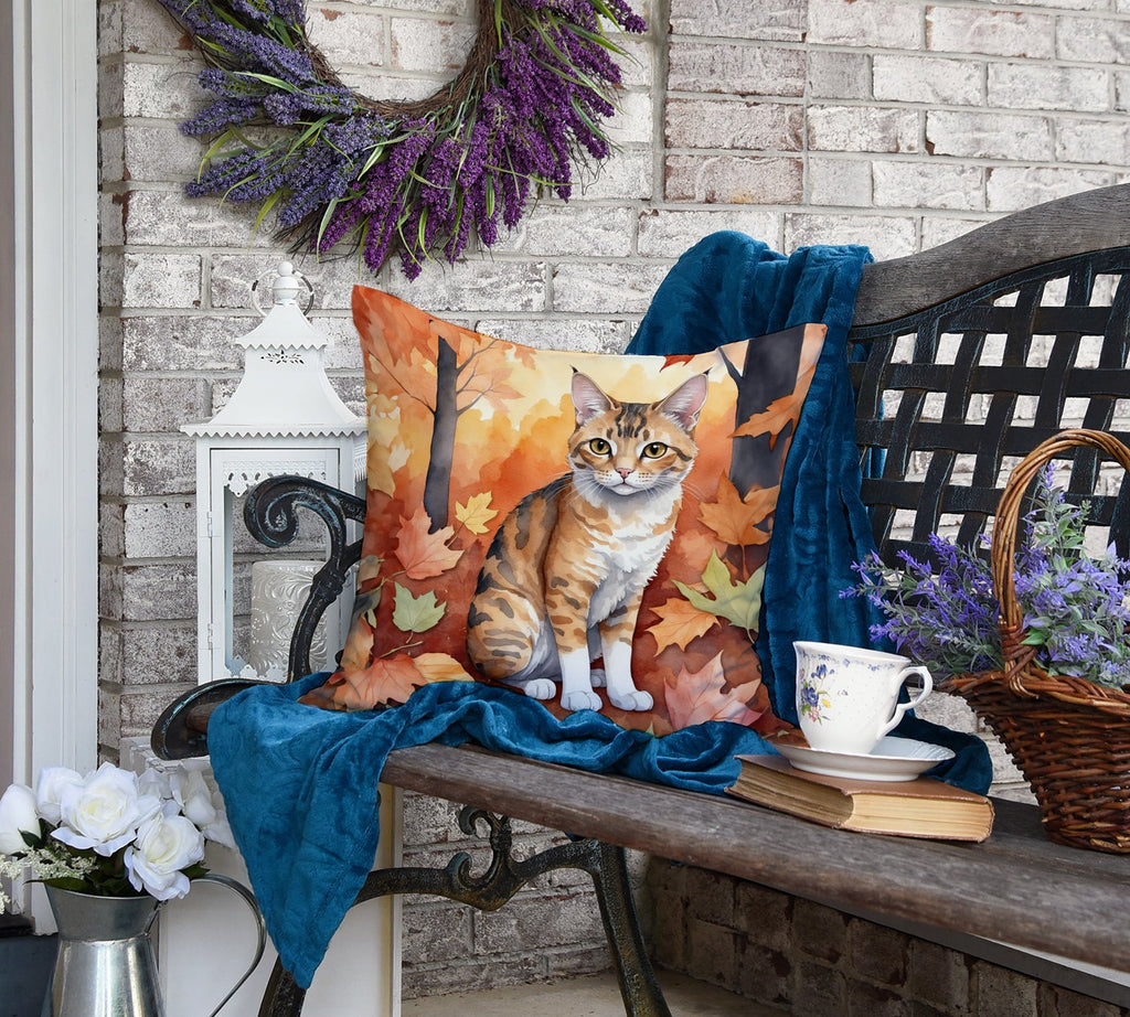 Oregon Rex Cat in Fall Leaves Decorative Throw Pillow 18x18 Indoor Outdoor Accent Cushion, Fabric Cover with Insert for Sofa, Bed, Porch & Living Room