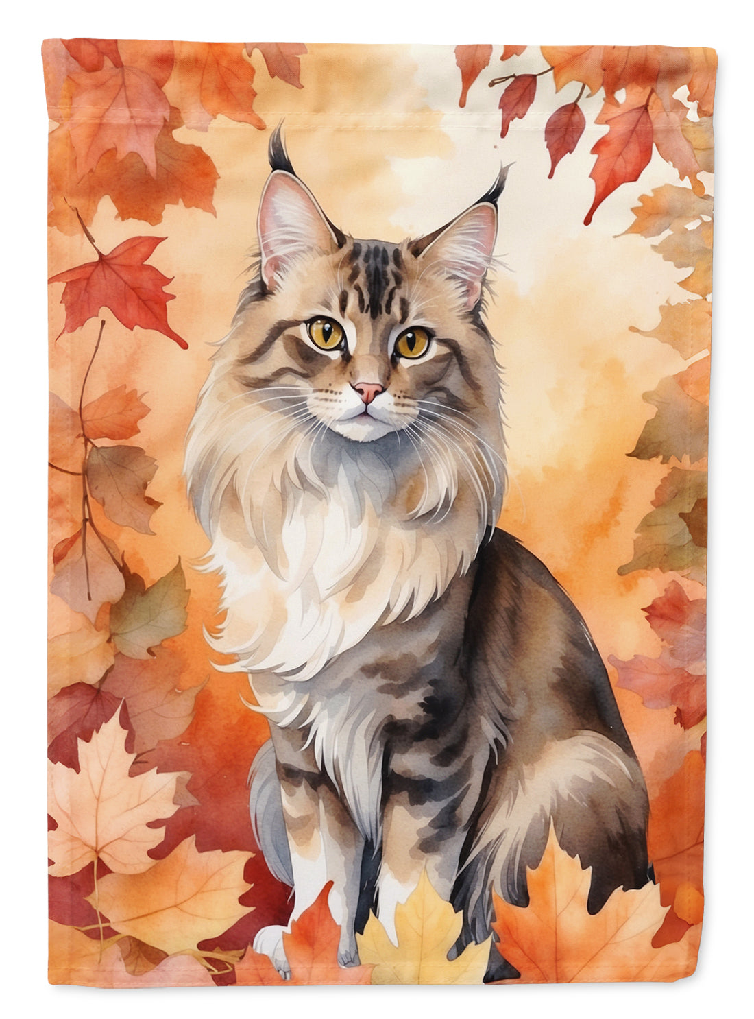 Oriental Longhair Cat in Fall Leaves House Flag 28x40 Porch Sleeve Pole Decorative Outside Yard Banner Artwork Wall Hanging, Polyester