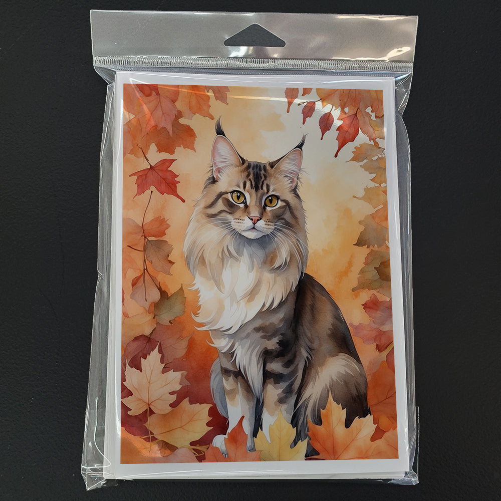 Oriental Longhair Cat in Fall Leaves Greeting Cards Pack of 8 Blank Cards with Envelopes Whimsical A7 Size 5x7