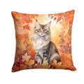 Oriental Longhair Cat in Fall Leaves Decorative Throw Pillow 18x18 Indoor Outdoor Accent Cushion, Fabric Cover with Insert for Sofa, Bed, Porch & Living Room