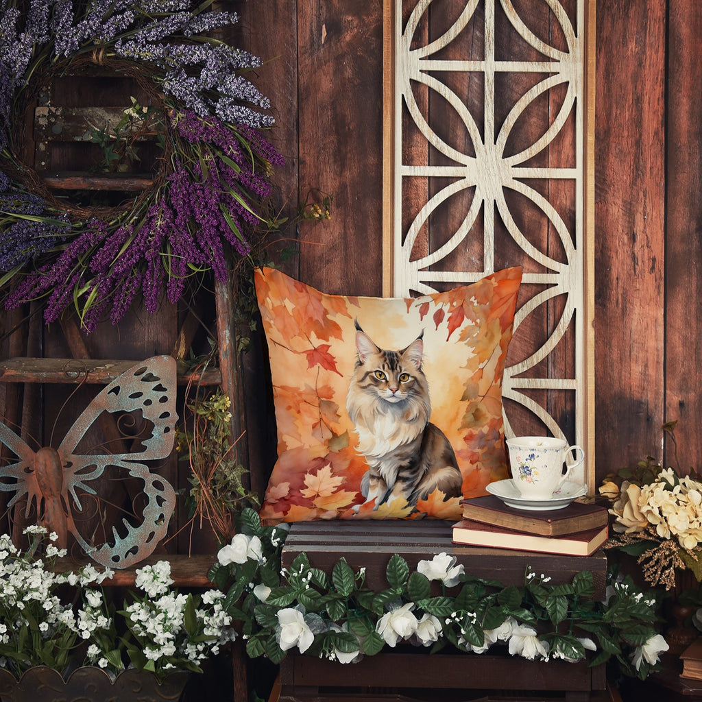 Oriental Longhair Cat in Fall Leaves Decorative Throw Pillow 18x18 Indoor Outdoor Accent Cushion, Fabric Cover with Insert for Sofa, Bed, Porch & Living Room