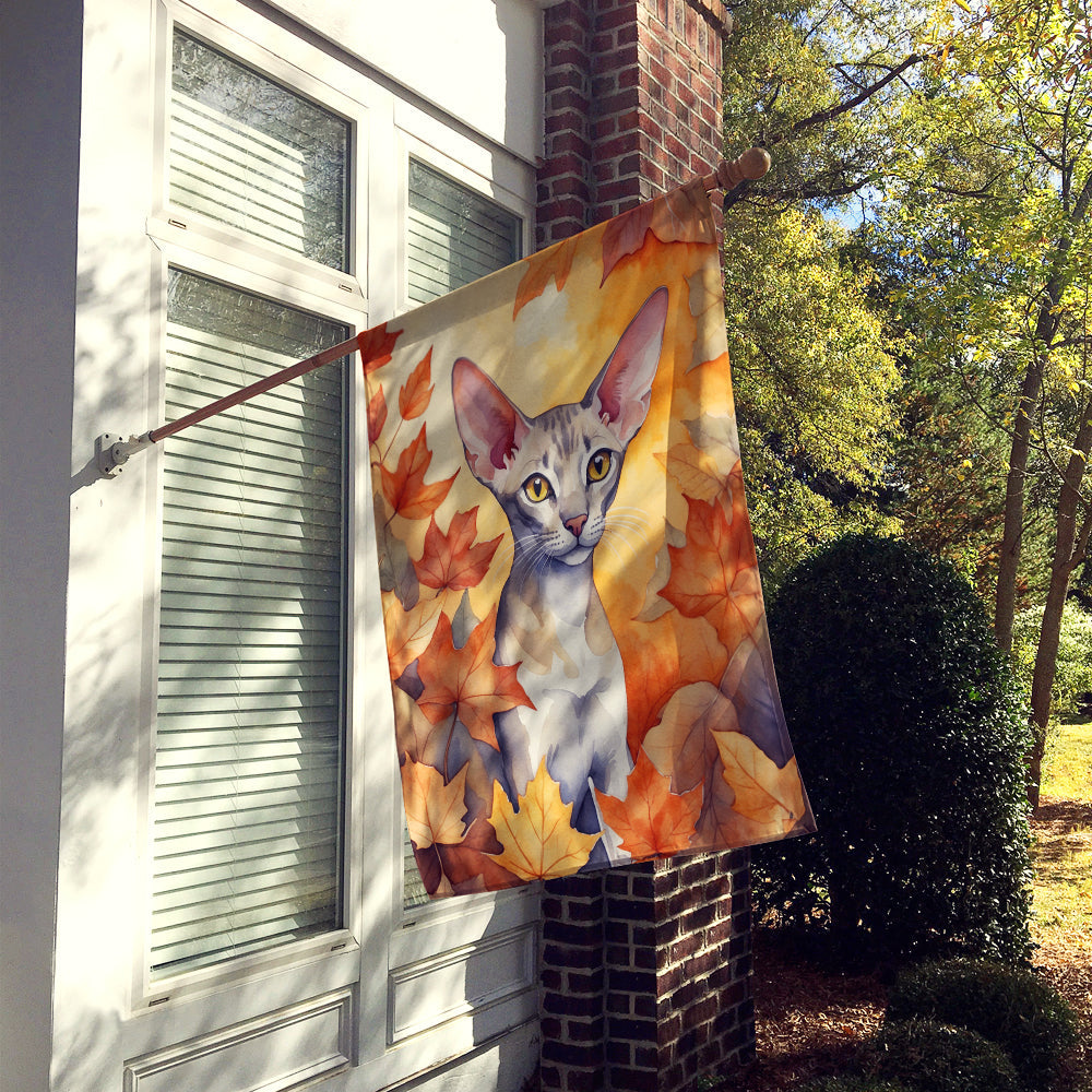 Oriental Shorthair Cat in Fall Leaves House Flag 28x40 Porch Sleeve Pole Decorative Outside Yard Banner Artwork Wall Hanging, Polyester