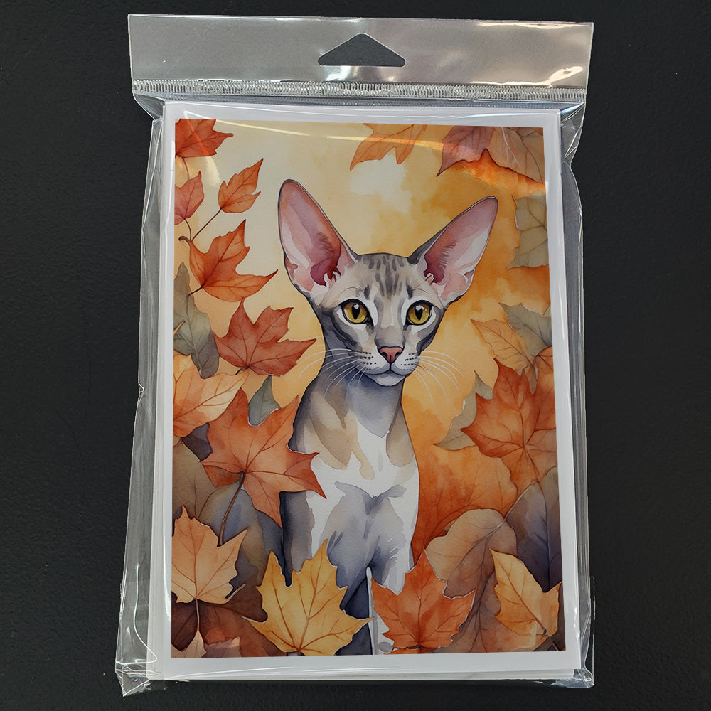 Oriental Shorthair Cat in Fall Leaves Greeting Cards Pack of 8 Blank Cards with Envelopes Whimsical A7 Size 5x7