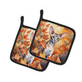 Oriental Shorthair Cat in Fall Leaves Pot Holder Set of 2 Heat Resistant Quilted Hot Pads 7.5 x 7.5 Inch, Insulated Kitchen Trivets for Cooking & Baking