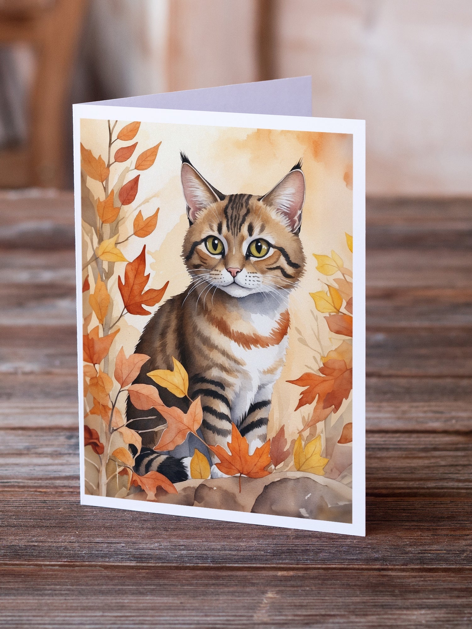 Owyhee Bob Cat in Fall Leaves Greeting Cards Pack of 8 Blank Cards with Envelopes Whimsical A7 Size 5x7