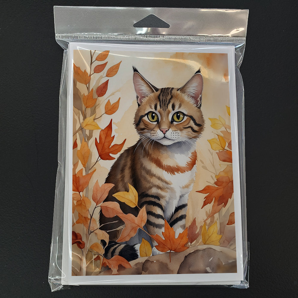 Owyhee Bob Cat in Fall Leaves Greeting Cards Pack of 8 Blank Cards with Envelopes Whimsical A7 Size 5x7