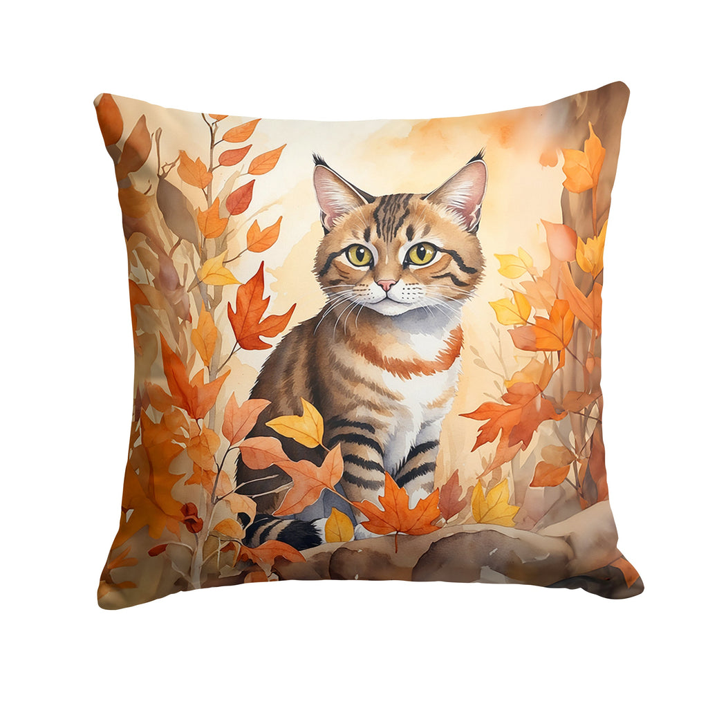 Owyhee Bob Cat in Fall Leaves Decorative Throw Pillow 18x18 Indoor Outdoor Accent Cushion, Fabric Cover with Insert for Sofa, Bed, Porch & Living Room