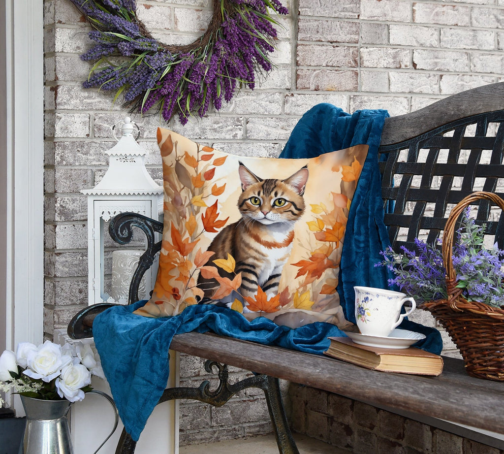 Owyhee Bob Cat in Fall Leaves Decorative Throw Pillow 18x18 Indoor Outdoor Accent Cushion, Fabric Cover with Insert for Sofa, Bed, Porch & Living Room