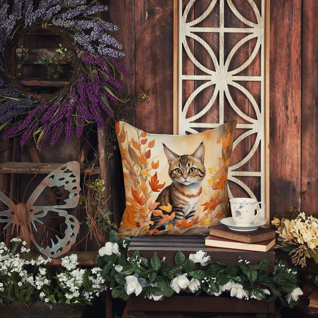 Owyhee Bob Cat in Fall Leaves Decorative Throw Pillow 18x18 Indoor Outdoor Accent Cushion, Fabric Cover with Insert for Sofa, Bed, Porch & Living Room