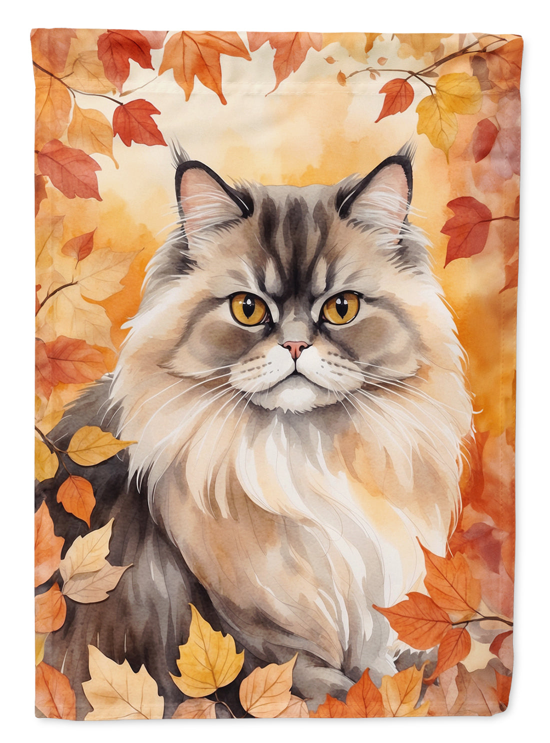 Persian Cat in Fall Leaves House Flag 28x40 Porch Sleeve Pole Decorative Outside Yard Banner Artwork Wall Hanging, Polyester