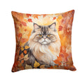Persian Cat in Fall Leaves Decorative Throw Pillow 18x18 Indoor Outdoor Accent Cushion, Fabric Cover with Insert for Sofa, Bed, Porch & Living Room