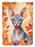 Peterbald Cat in Fall Leaves House Flag 28x40 Porch Sleeve Pole Decorative Outside Yard Banner Artwork Wall Hanging, Polyester