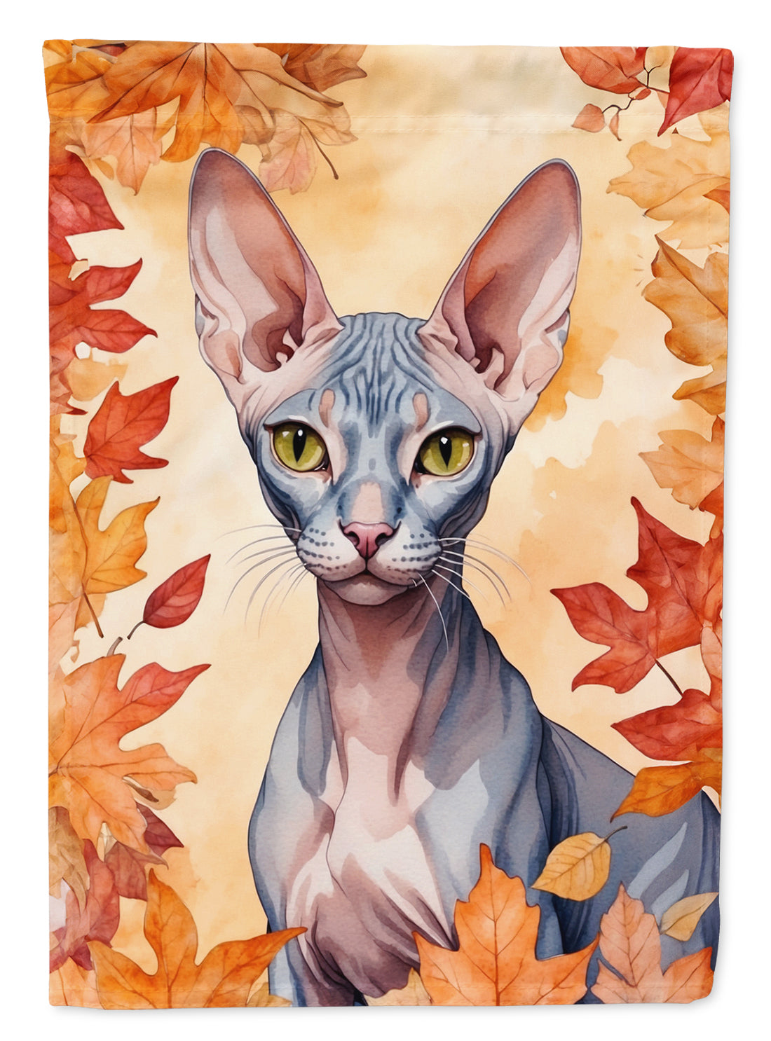 Peterbald Cat in Fall Leaves House Flag 28x40 Porch Sleeve Pole Decorative Outside Yard Banner Artwork Wall Hanging, Polyester