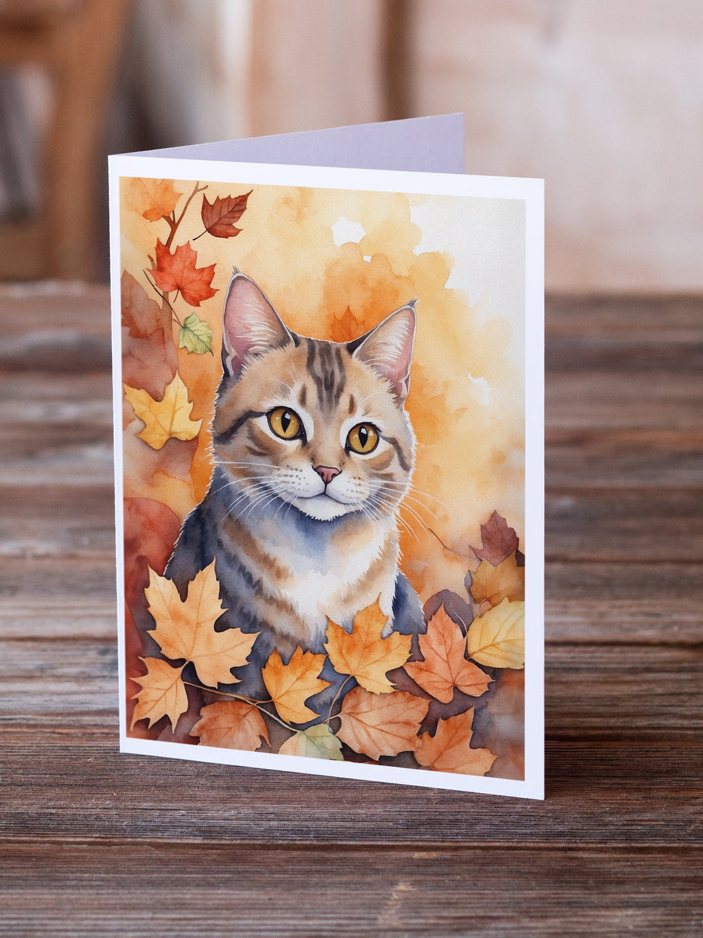 Raas Cat in Fall Leaves Greeting Cards Pack of 8 Blank Cards with Envelopes Whimsical A7 Size 5x7