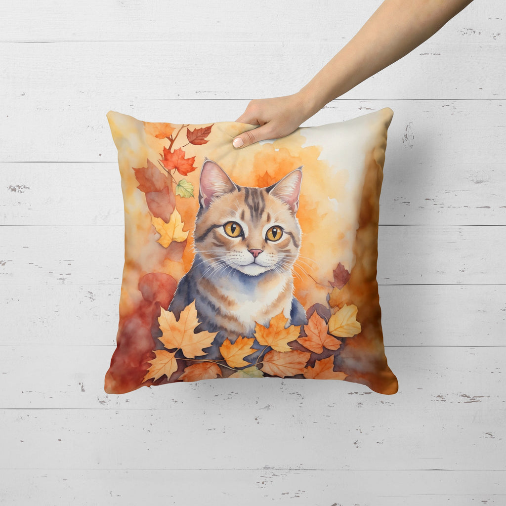 Raas Cat in Fall Leaves Decorative Throw Pillow 18x18 Indoor Outdoor Accent Cushion, Fabric Cover with Insert for Sofa, Bed, Porch & Living Room