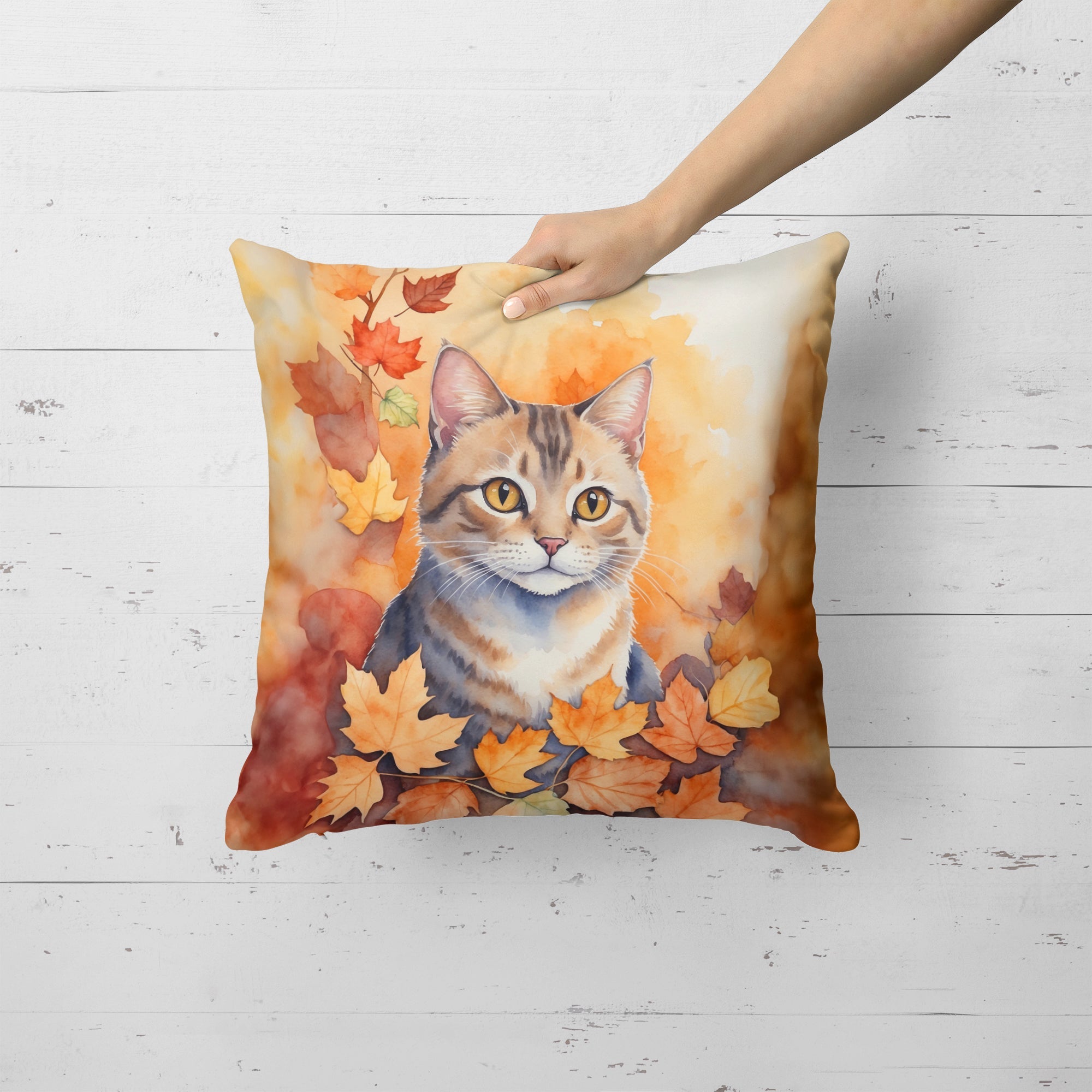 Raas Cat in Fall Leaves Decorative Throw Pillow 18x18 Indoor Outdoor Accent Cushion, Fabric Cover with Insert for Sofa, Bed, Porch & Living Room