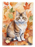 Ragamuffin Cat in Fall Leaves House Flag 28x40 Porch Sleeve Pole Decorative Outside Yard Banner Artwork Wall Hanging, Polyester