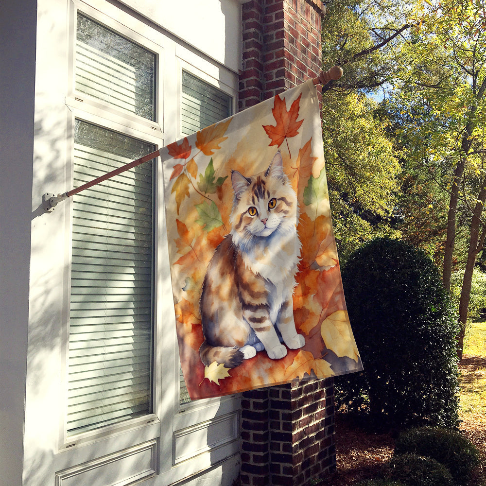 Ragamuffin Cat in Fall Leaves House Flag 28x40 Porch Sleeve Pole Decorative Outside Yard Banner Artwork Wall Hanging, Polyester