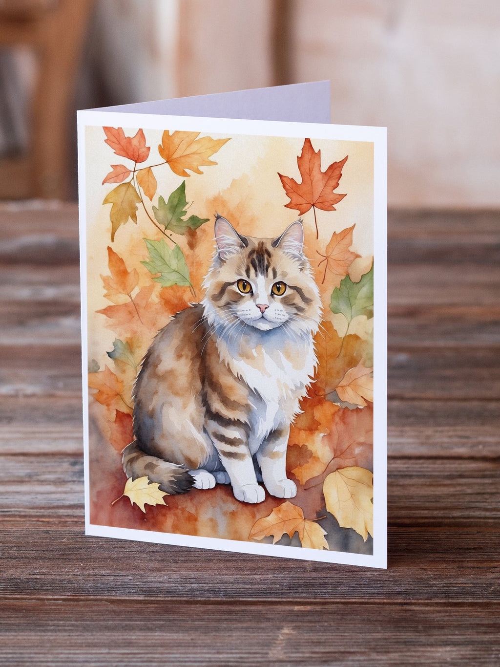 Ragamuffin Cat in Fall Leaves Greeting Cards Pack of 8 Blank Cards with Envelopes Whimsical A7 Size 5x7