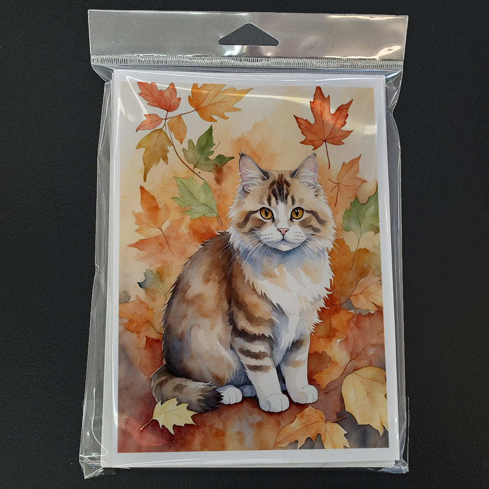 Ragamuffin Cat in Fall Leaves Greeting Cards Pack of 8 Blank Cards with Envelopes Whimsical A7 Size 5x7