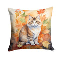Ragamuffin Cat in Fall Leaves Decorative Throw Pillow 14x14 Indoor Outdoor Accent Cushion, Fabric Cover with Insert for Sofa, Bed, Porch & Living Room