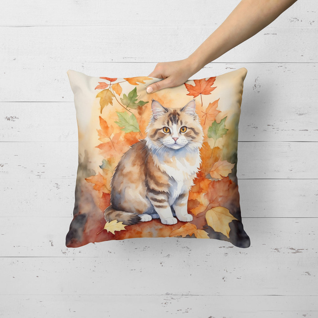 Ragamuffin Cat in Fall Leaves Decorative Throw Pillow 18x18 Indoor Outdoor Accent Cushion, Fabric Cover with Insert for Sofa, Bed, Porch & Living Room